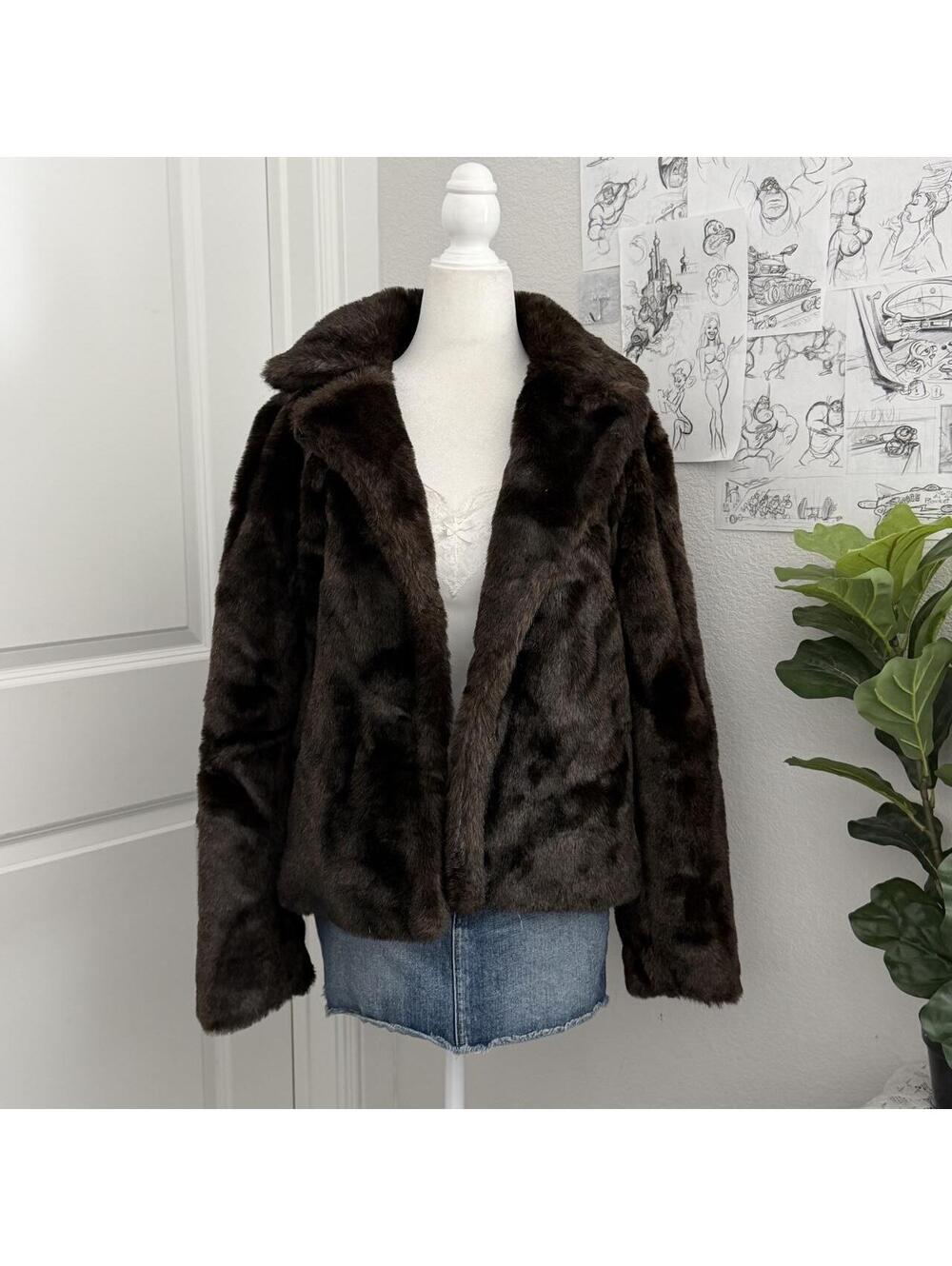 y2k Brown faux fur jacket coat